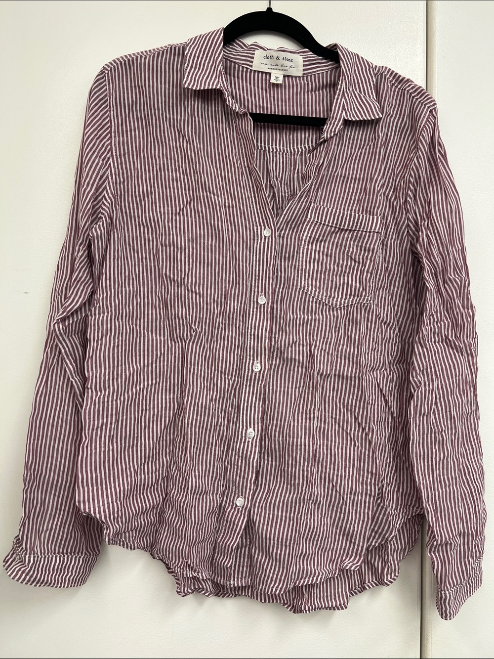 cloth & stone Purple and White Vertical Striped Button-Up Shirt Blouse Top M